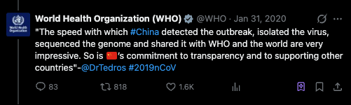 WHO reassuring statement on the day WHO declared a COVID-19 PHEIC, 30 January 2020