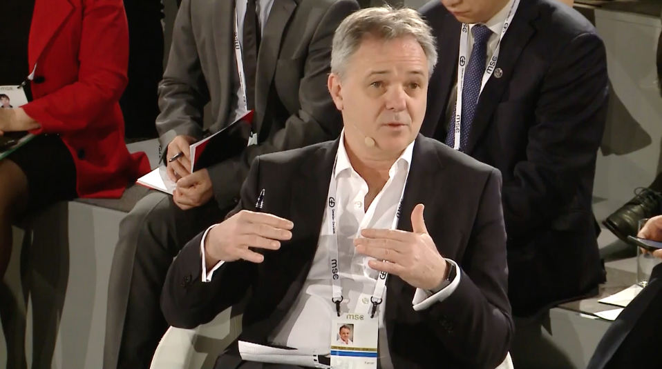 Jeremy Farrar speaking at the Munich Security Conference, 15 February 2020, where he stated WHO owed China 'a huge amount for protecting the world'