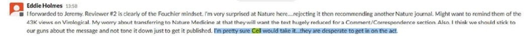 Eddie Holmes Slack message, 13:58: I'm pretty sure Cel would take it...they are desperate to get in on the act